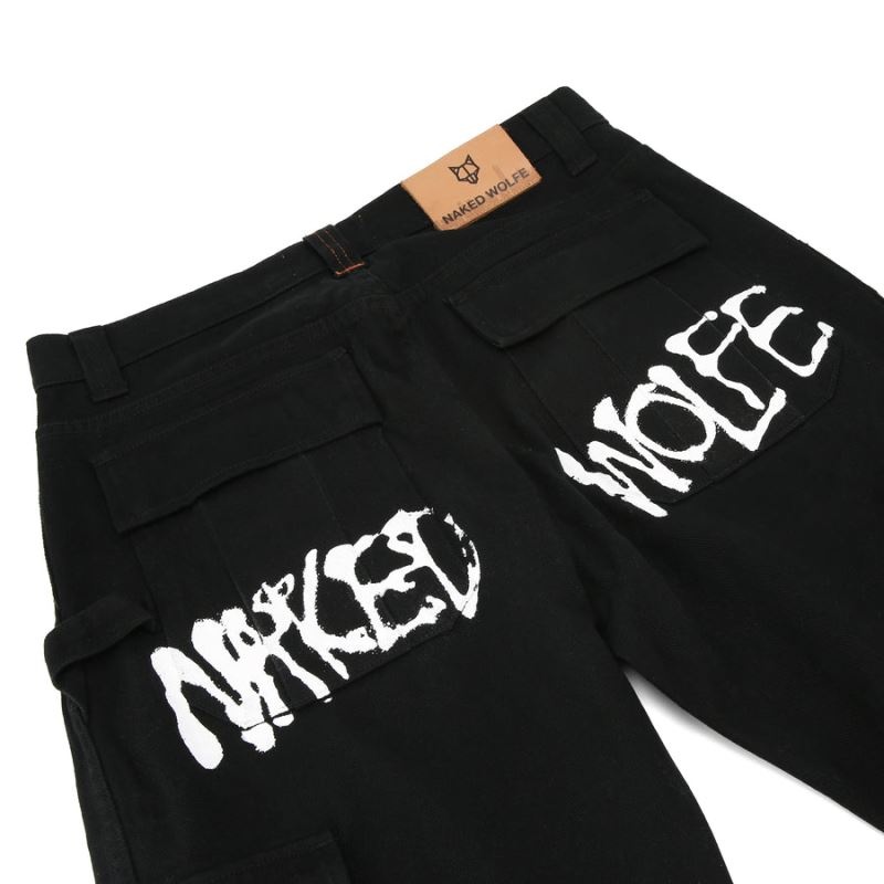 Naked Wolfe Baggy Pocket Cargo Logo Παντελονι ανδρικα μαυρα | GREECE KDWMG7312